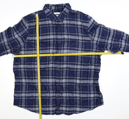 Marks and Spencer Men's Blue Check Cotton Button-Up Shirt 3XL Regular
