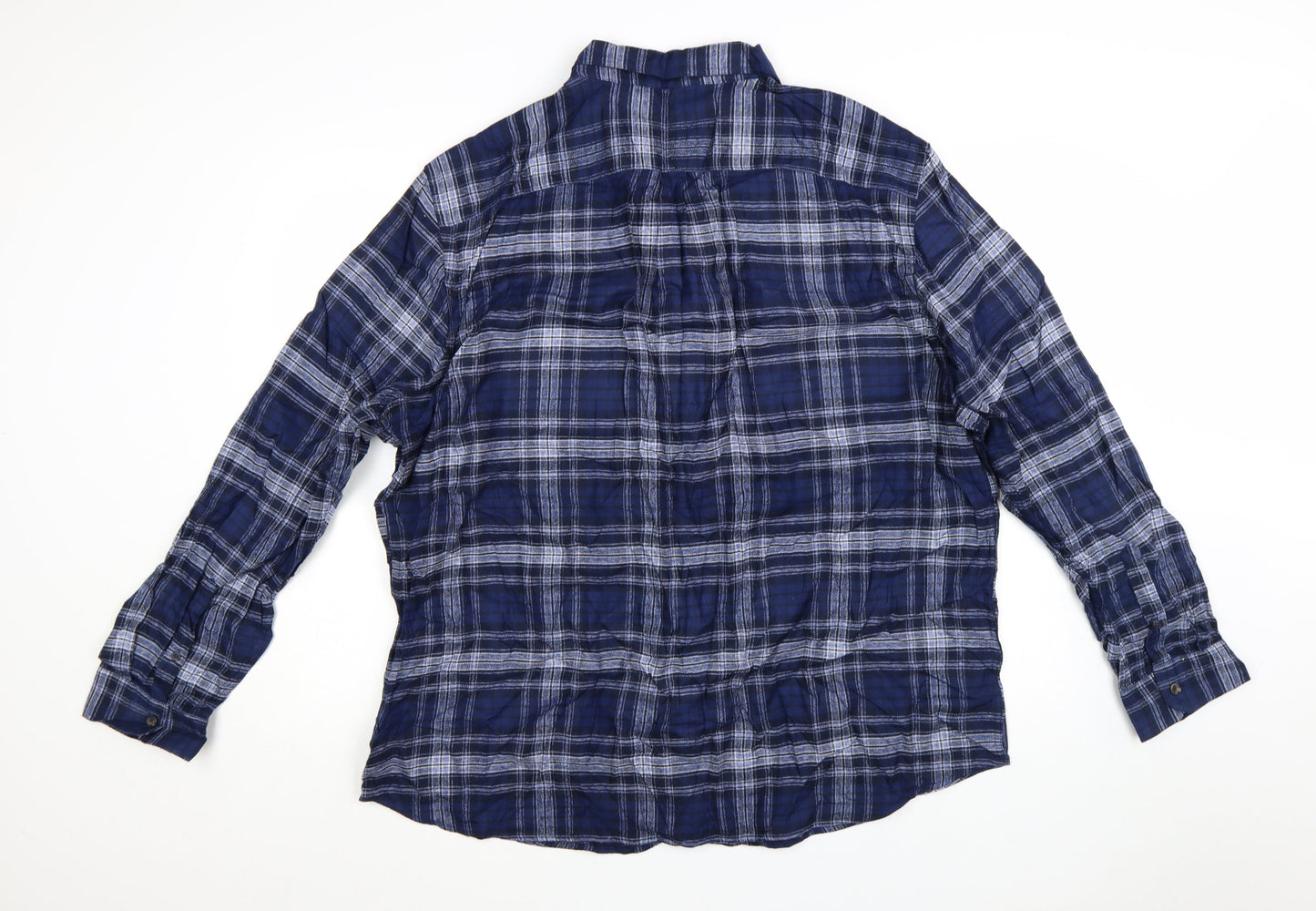 Marks and Spencer Men's Blue Check Cotton Button-Up Shirt 3XL Regular