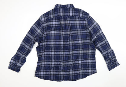 Marks and Spencer Men's Blue Check Cotton Button-Up Shirt 3XL Regular