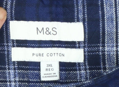 Marks and Spencer Men's Blue Check Cotton Button-Up Shirt 3XL Regular