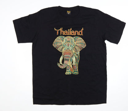 FOAT Unisex Black Elephant Thailand Graphic Cotton T-Shirt 2XL