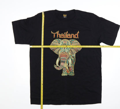 FOAT Unisex Black Elephant Thailand Graphic Cotton T-Shirt 2XL
