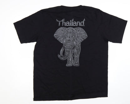 FOAT Unisex Black Elephant Thailand Graphic Cotton T-Shirt 2XL