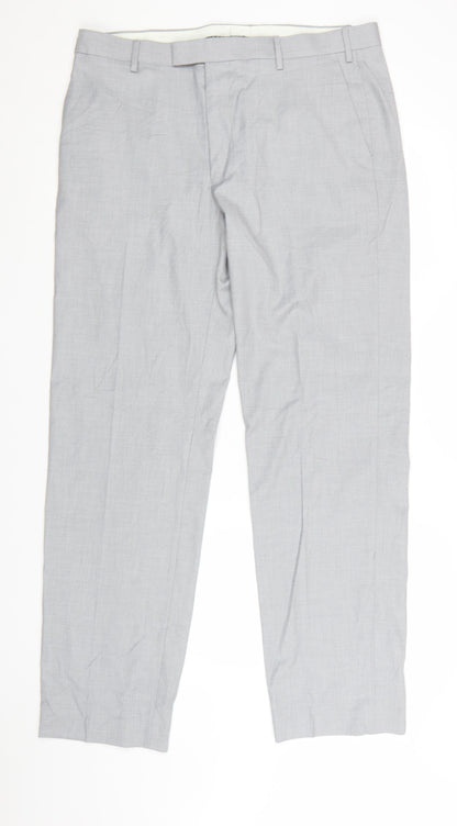 Marks and Spencer Men's Grey 36 Regular Fit Dress Trousers