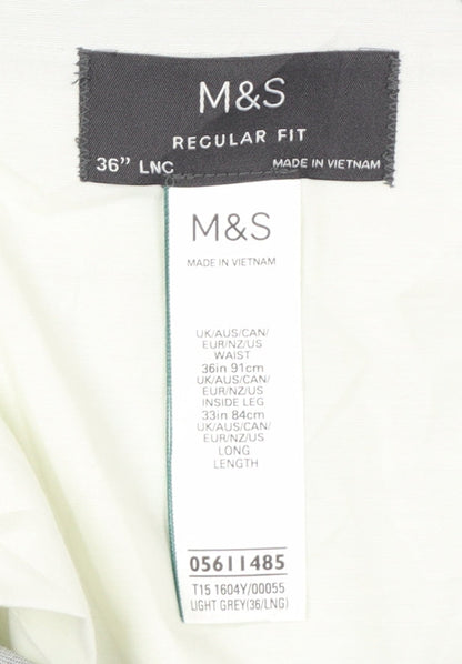 Marks and Spencer Men's Grey 36 Regular Fit Dress Trousers