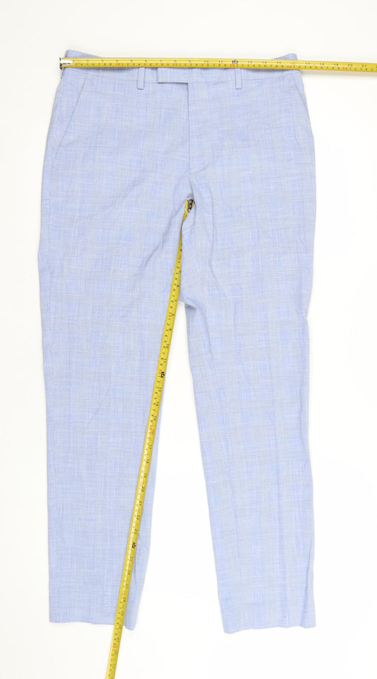 Marks and Spencer Men's Blue Slim Fit Check Chino Trousers 32W 31L
