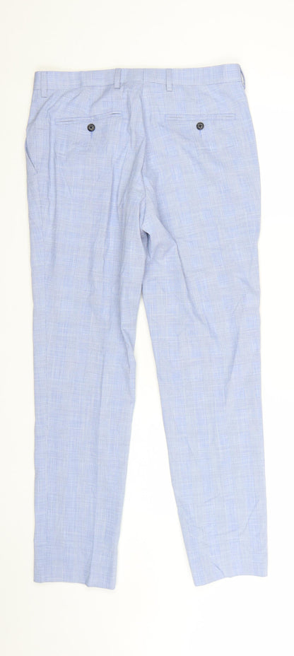Marks and Spencer Men's Blue Slim Fit Check Chino Trousers 32W 31L