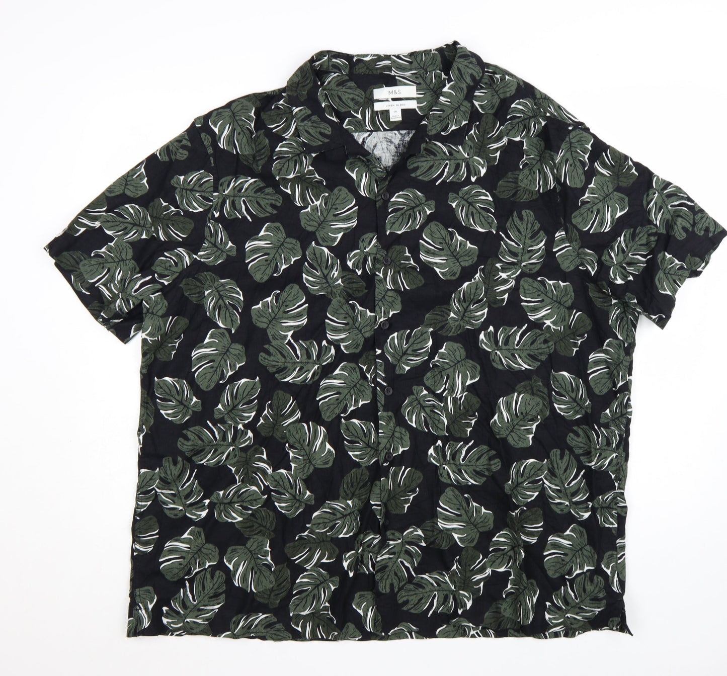 Marks and Spencer Men's Black 3XL Tropical Linen Blend Short Sleeve Shirt