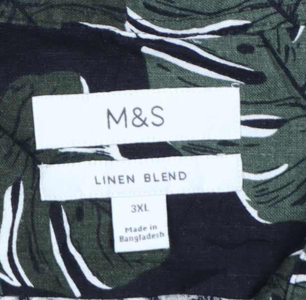 Marks and Spencer Men's Black 3XL Tropical Linen Blend Short Sleeve Shirt