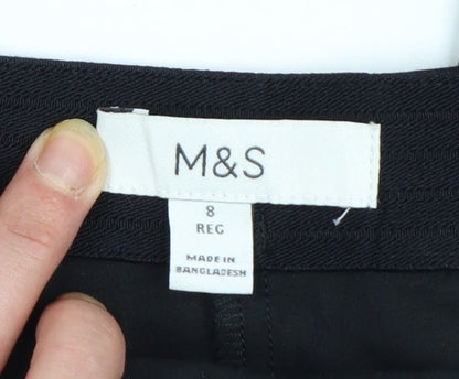 Marks and Spencer Women’s Black Size 8 Regular Cotton Blend Trousers