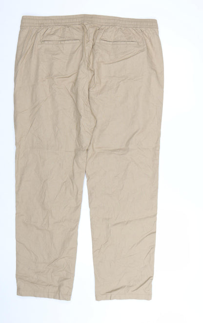 Marks and Spencer Men's Beige Linen Blend Chino Trousers 2XL Regular Fit