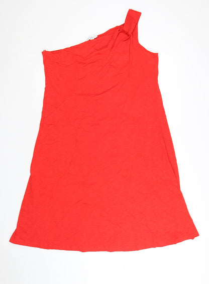 Marks and Spencer Women Red Petite One Shoulder Cotton A-Line Dress Size 18