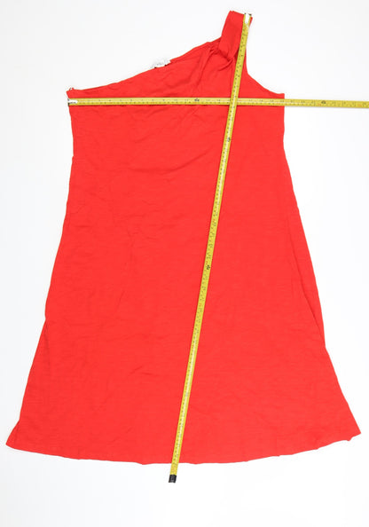 Marks and Spencer Women Red Petite One Shoulder Cotton A-Line Dress Size 18