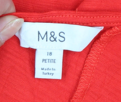 Marks and Spencer Women Red Petite One Shoulder Cotton A-Line Dress Size 18