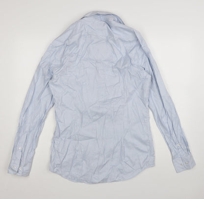Marks and Spencer Mens Blue Slim Fit Check Cotton Dress Shirt 15.5in Collar