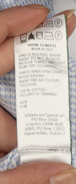 Marks and Spencer Mens Blue Slim Fit Check Cotton Dress Shirt 15.5in Collar