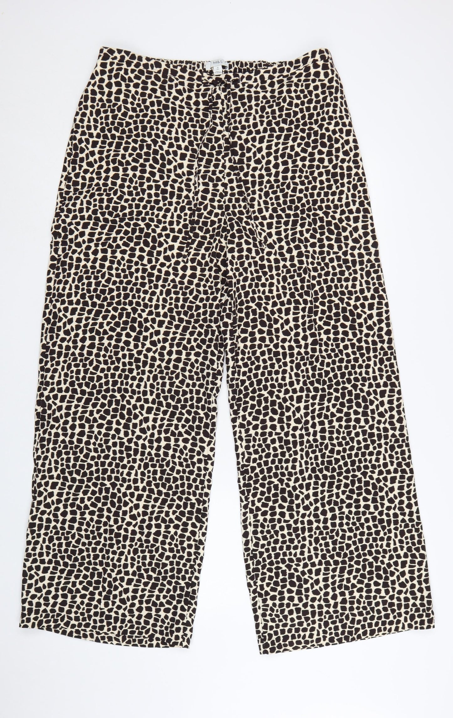 Marks and Spencer Women’s Beige Animal Print Wide-Leg Trousers Size 16