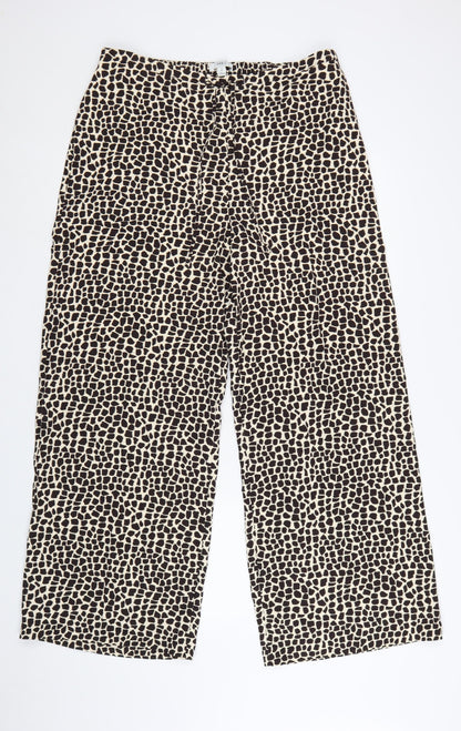 Marks and Spencer Women’s Beige Animal Print Wide-Leg Trousers Size 16