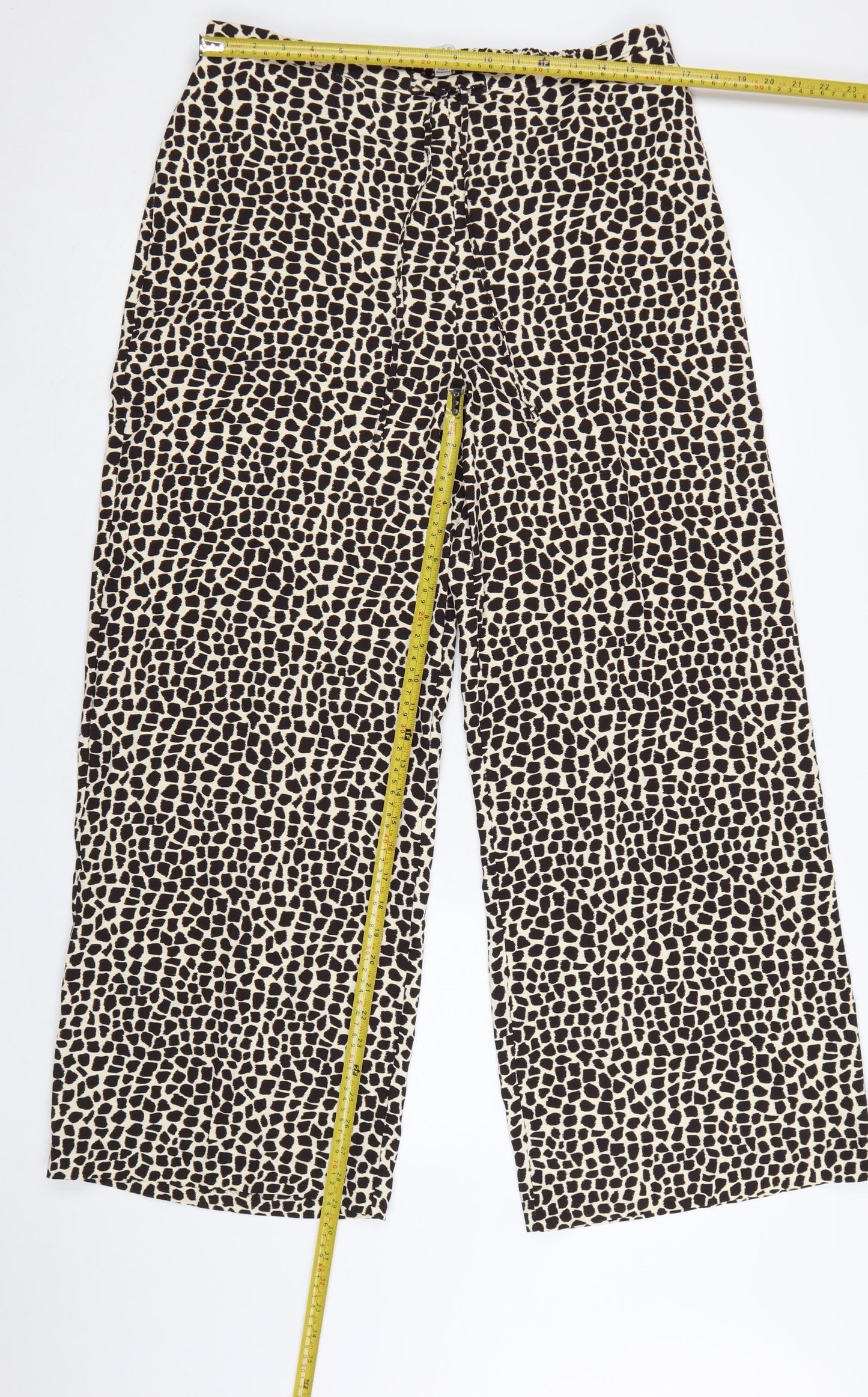 Marks and Spencer Women’s Beige Animal Print Wide-Leg Trousers Size 16