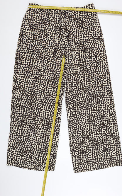 Marks and Spencer Women’s Beige Animal Print Wide-Leg Trousers Size 16