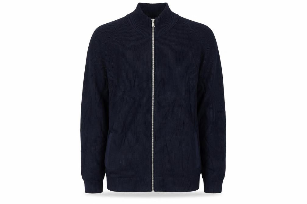 Marks and Spencer Men Blue XL Full Zip Cotton Blend Jumper