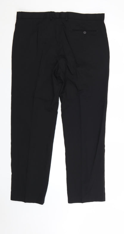 Marks and Spencer Men's Black Wool Blend Regular Fit Dress Trousers 38x31