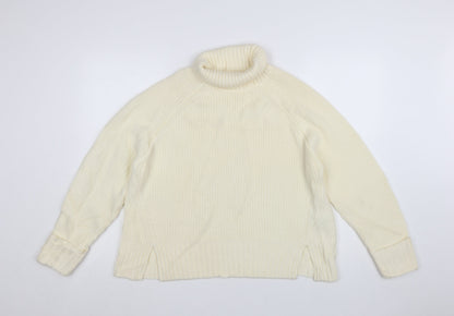 Jaeger Women Ivory Merino Wool Roll Neck Jumper Size S