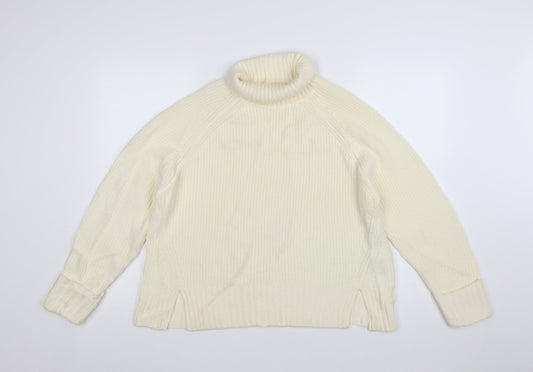 Jaeger Women Ivory Merino Wool Roll Neck Jumper Size S