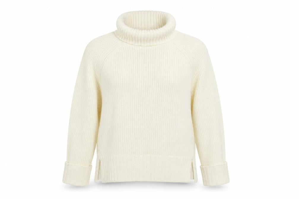 Jaeger Women Ivory Merino Wool Roll Neck Jumper Size S