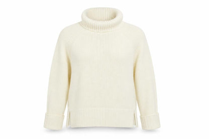 Jaeger Women Ivory Merino Wool Roll Neck Jumper Size S