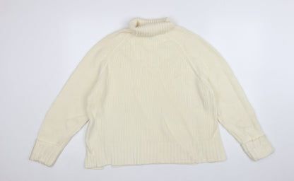 Jaeger Women Ivory Merino Wool Roll Neck Jumper Size S