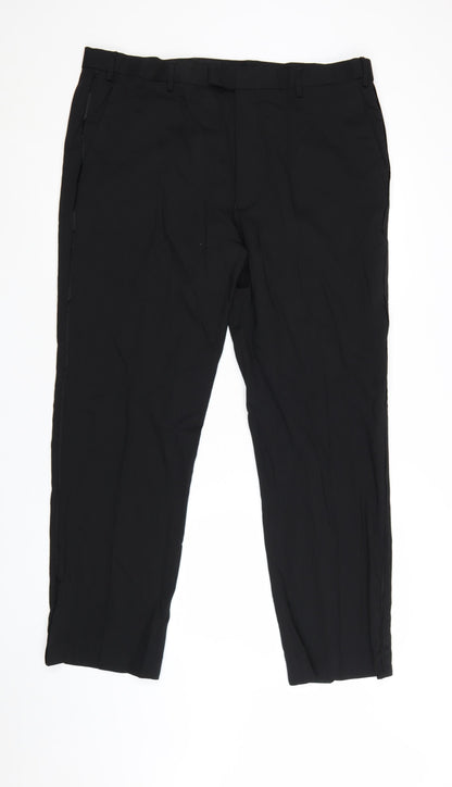 Marks and Spencer Men's Black Wool Blend Regular Fit Dress Trousers 40x31