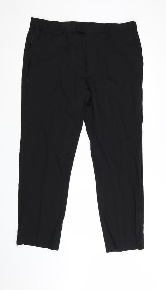 Marks and Spencer Men's Black Wool Blend Regular Fit Dress Trousers 40x31