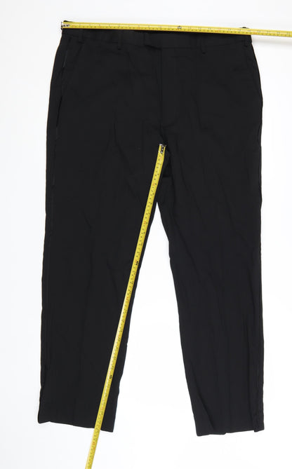 Marks and Spencer Men's Black Wool Blend Regular Fit Dress Trousers 40x31