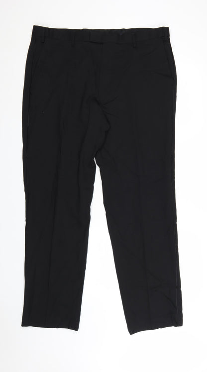 Marks and Spencer Men's Black Regular Fit Wool Blend Dress Trousers 40W 33L