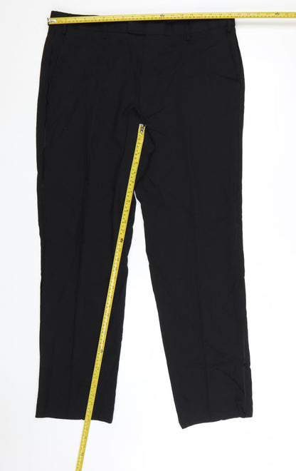 Marks and Spencer Men's Black Regular Fit Wool Blend Dress Trousers 40W 33L