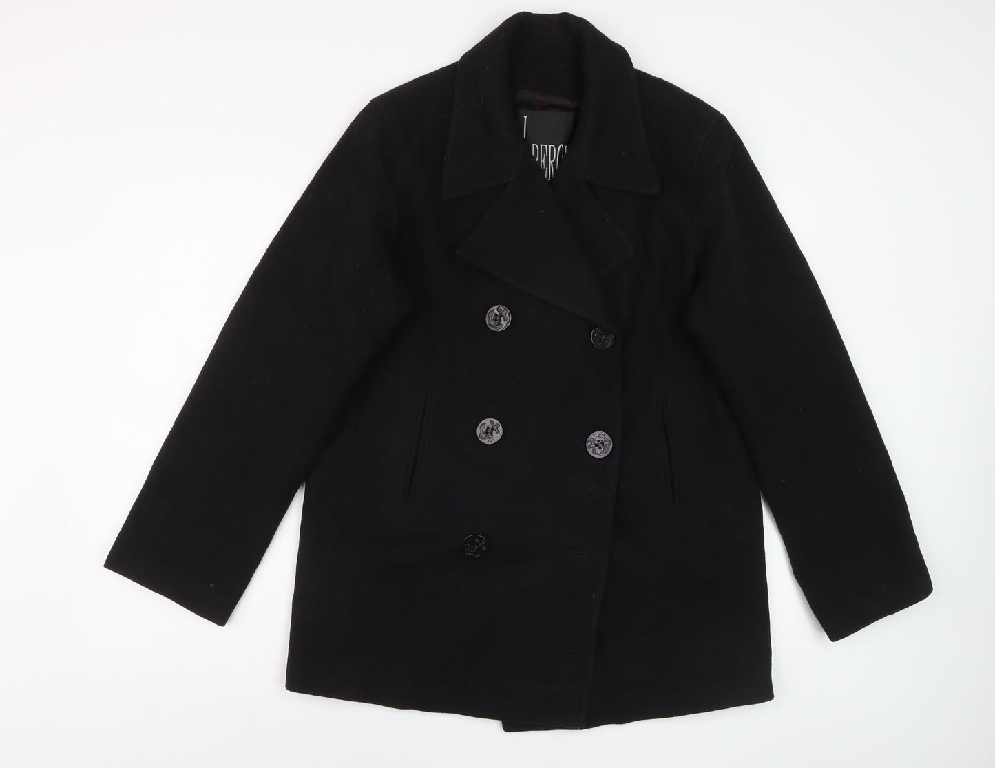 J. Percy Women's Black Wool Pea Coat Size 8 Classic Mid-Length