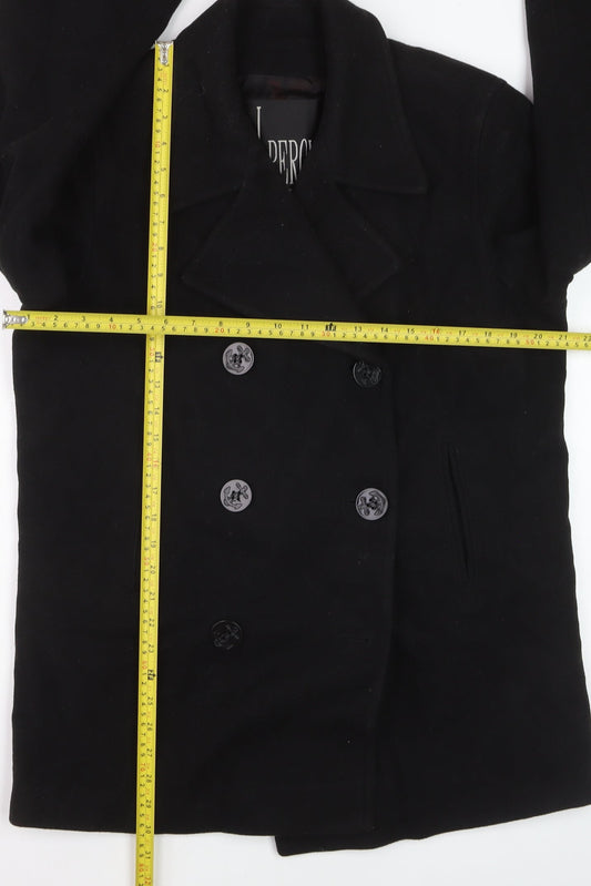 J. Percy Women's Black Wool Pea Coat Size 8 Classic Mid-Length