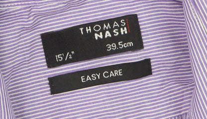 Thomas Nash Men's Purple Striped Easy Care Dress Shirt 15.5in Regular Fit