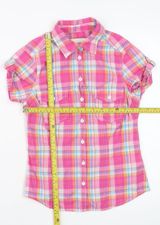 H&M L.O.G.G. Women's Pink Check Cotton Short Sleeve Button-Up Shirt Size 10