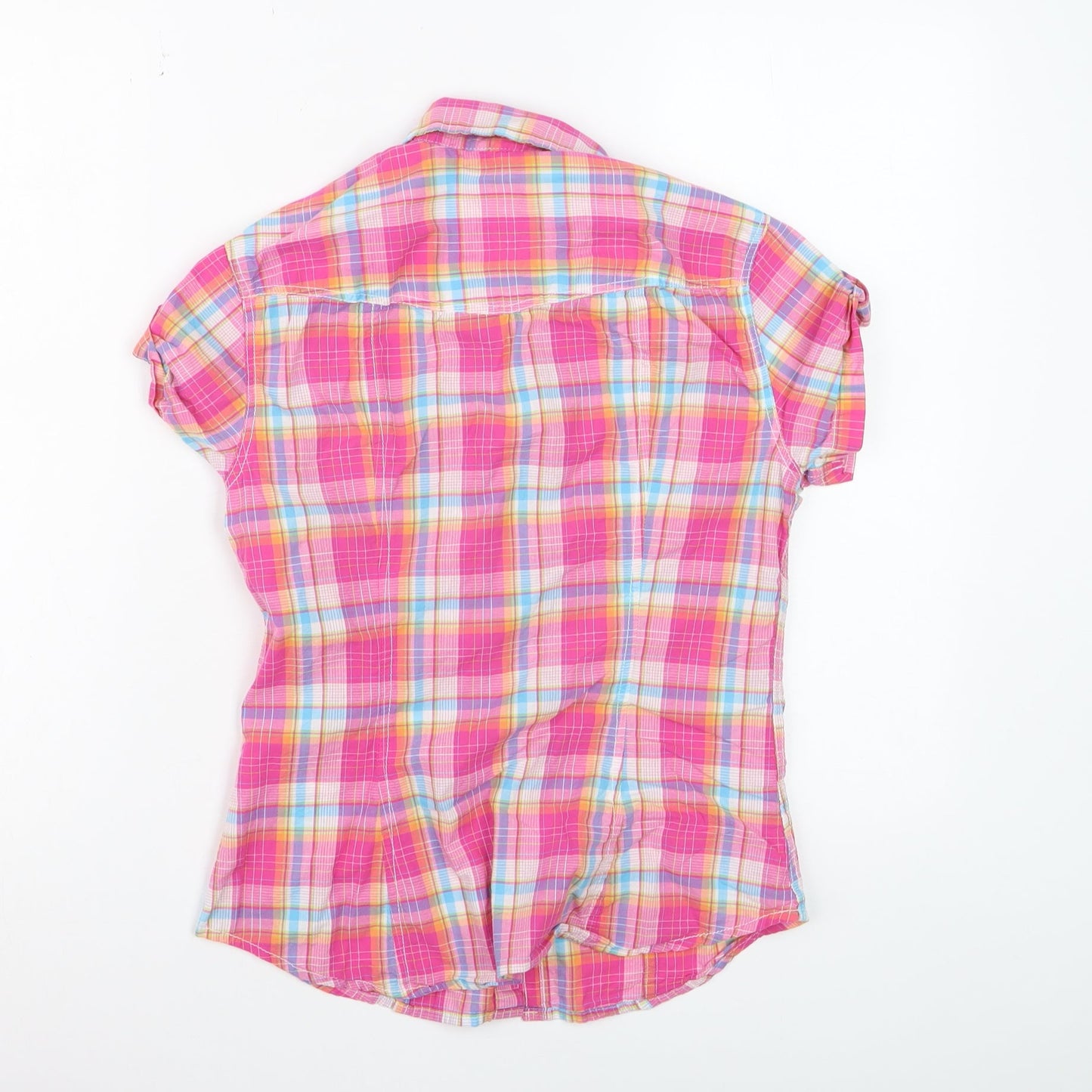 H&M L.O.G.G. Women's Pink Check Cotton Short Sleeve Button-Up Shirt Size 10
