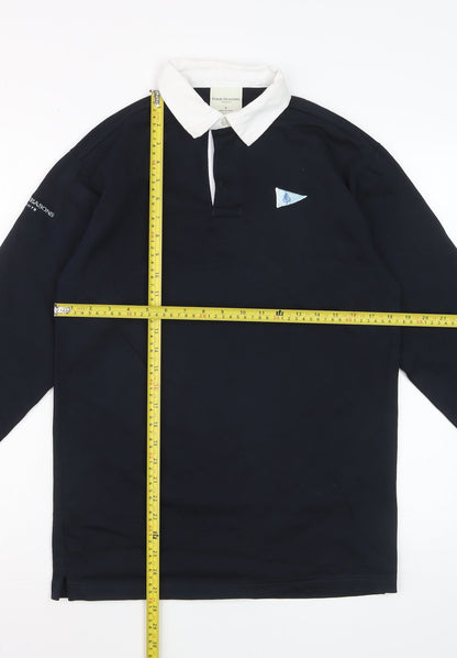 Four Seasons Men's Navy Long Sleeve Polo Shirt Size S 100% Cotton Yachting Style