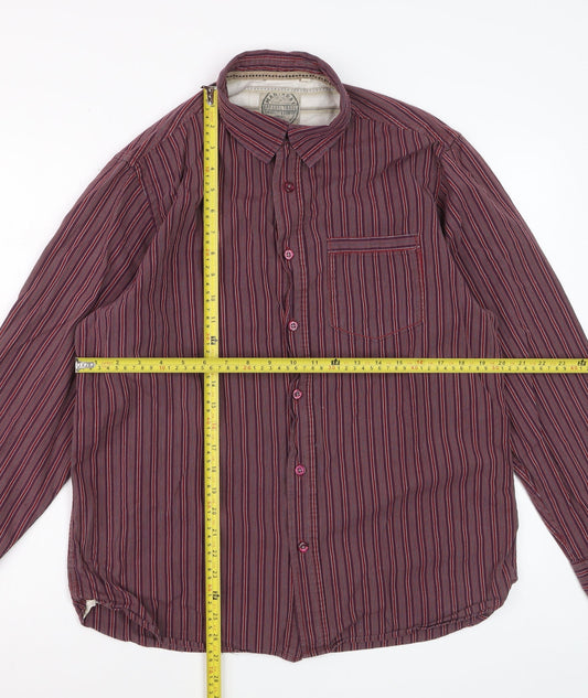 Mandaray Men's Red Striped Cotton Long Sleeve Regular Fit Shirt M