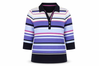 Dash Womens Multicoloured Striped 3/4 Sleeve Polo Shirt Size 16