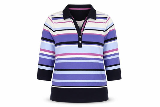 Dash Womens Multicoloured Striped 3/4 Sleeve Polo Shirt Size 16
