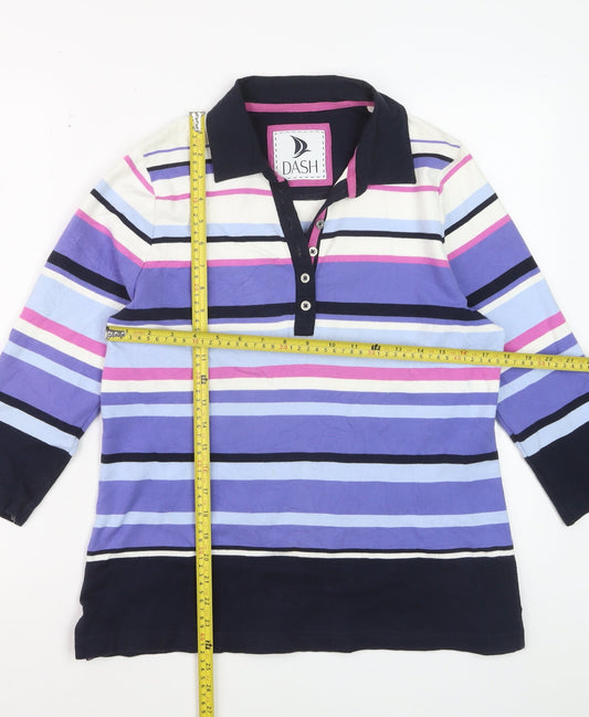 Dash Womens Multicoloured Striped 3/4 Sleeve Polo Shirt Size 16