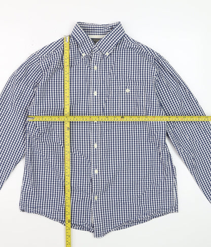 Hammond & Co Men's Blue Check Cotton Long Sleeve Dress Shirt M