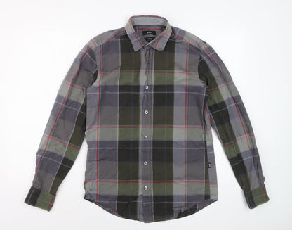 Hugo Boss Men's Grey Green Check Slim Fit Cotton Dress Shirt S