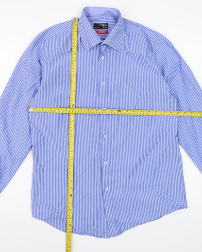Thomas Nash Blue Striped Men's 15.5in Regular Fit Long Sleeve Cotton Dress Shirt