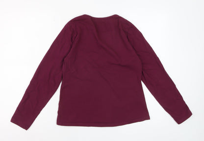 FatFace Women Purple Cotton Long Sleeve V-Neck Top UK 12